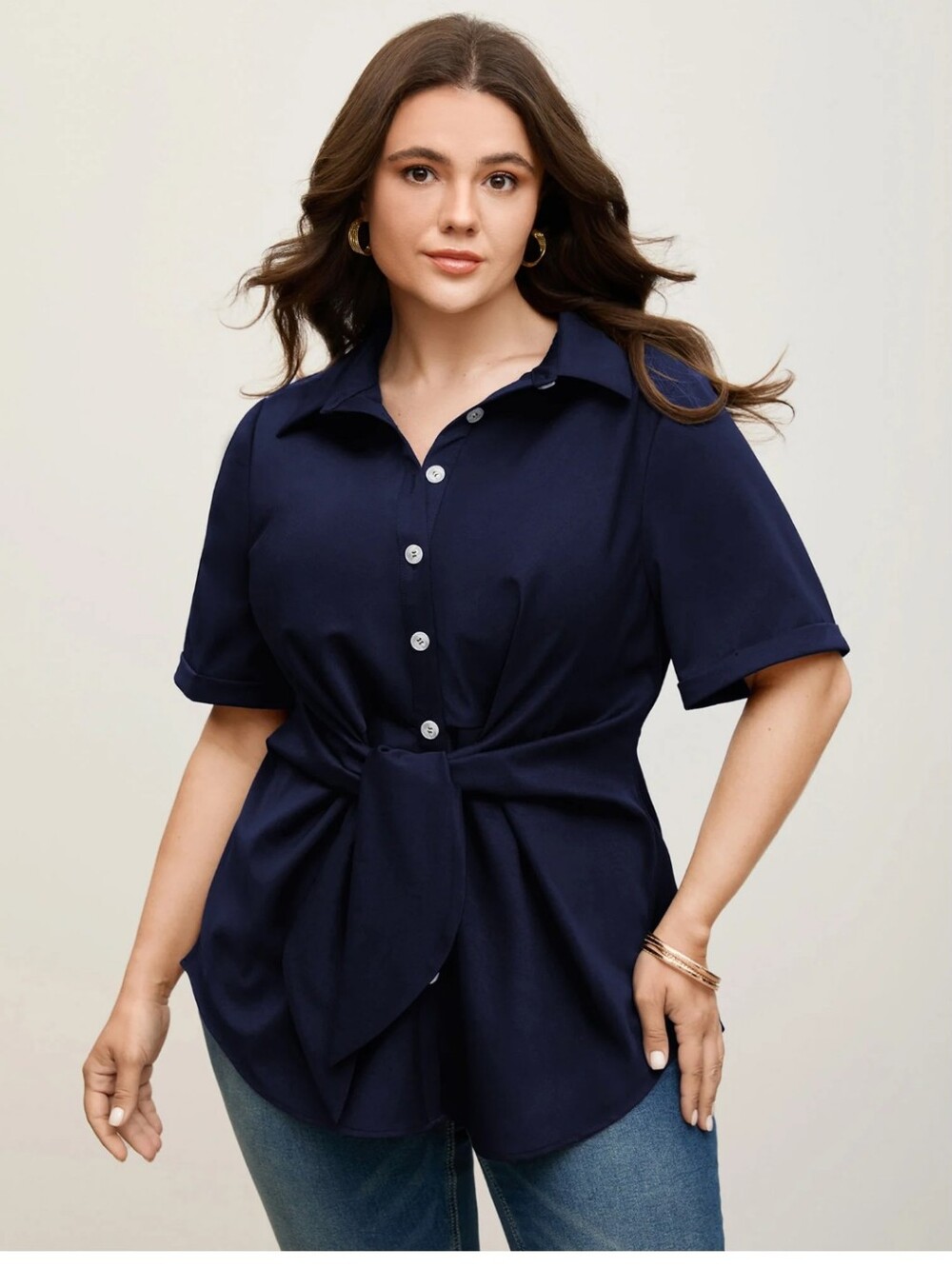 Button-Front Tie-Waist Top